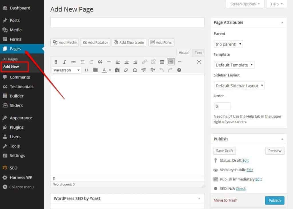 Wordpress Add New Page