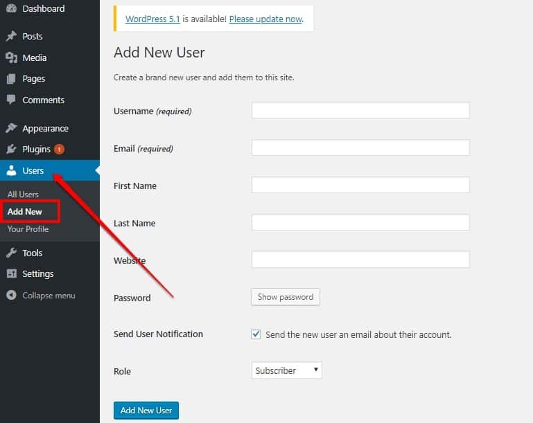 Wordpress Add New User