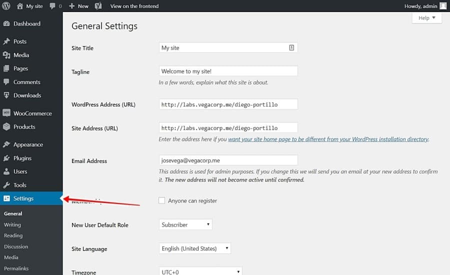 Wordpress settings