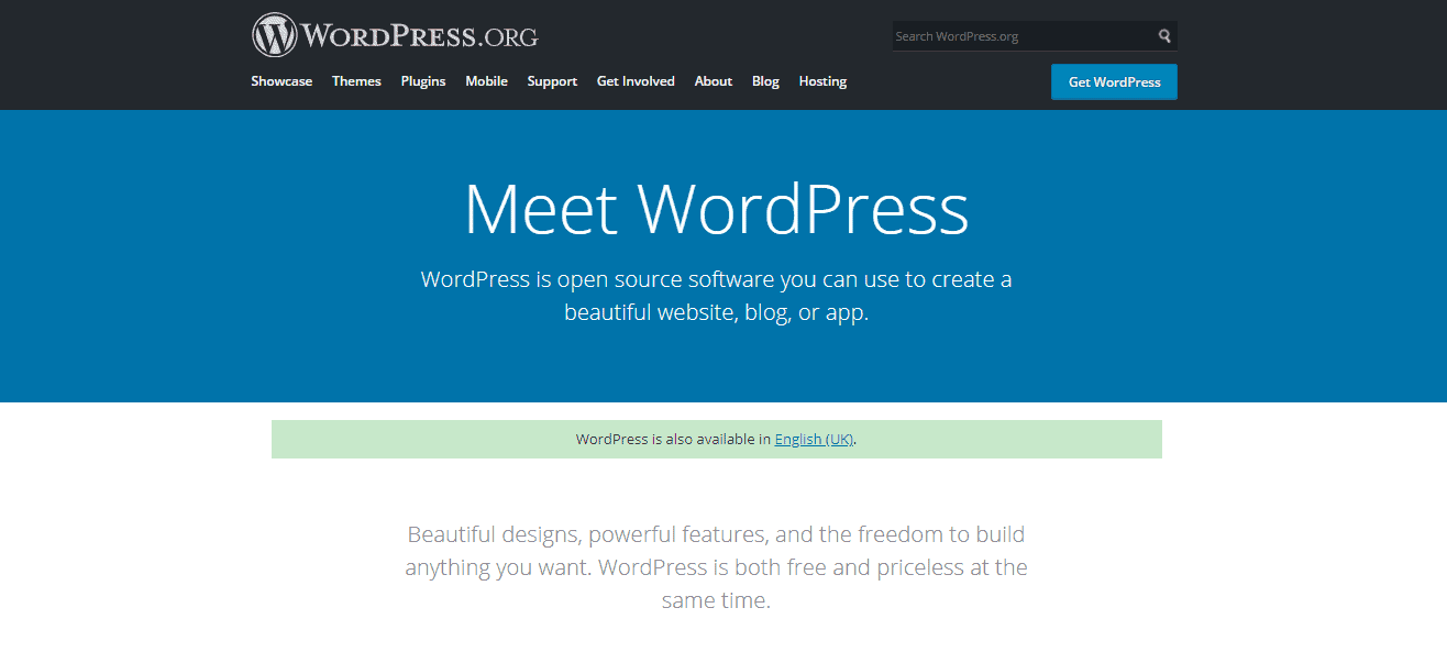 wordpress.org homepage