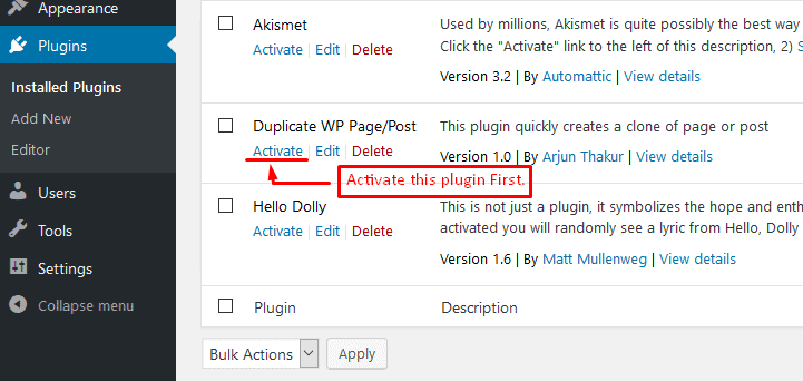 Duplicate WP page and post